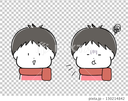 幼い男の子の笑顔と風邪の表情のセット(秋冬) 幼い男の子の笑顔と風邪の表情のセット(秋冬) 130214842