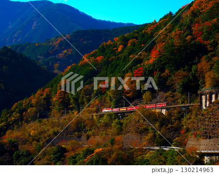 静岡県・大井川鉄道・長島ダム駅を出発する列車 静岡県・大井川鉄道・長島ダム駅を出発する列車 130214963