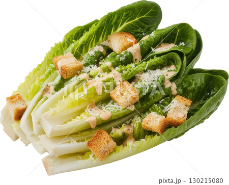 Fresh Caesar salad featuring crisp romaine lettuce crunchy croutons grated parmesan cheese 130215080