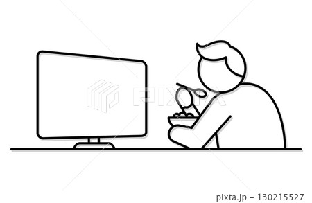 テレビを見ながら食事をする人、ながら食い テレビを見ながら食事をする人、ながら食い 130215527