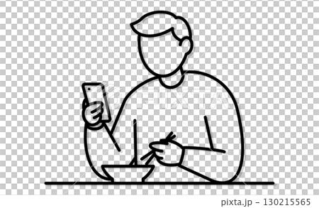 A man using a smartphone while eating, eating while doing other things A man using a smartphone while eating, eating while doing other things 130215565