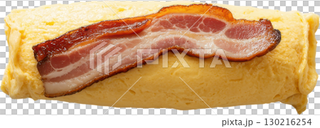 Delicious rolled omelette with crispy bacon a savory and hearty breakfast meal 130216254