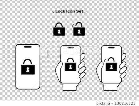 スマホと鍵アイコンのセット｜セキュリティ・ロック・解錠イラスト 130216525