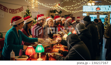 Volunteers Serving Christmas Dinner at a Homeless Shelter 130217167