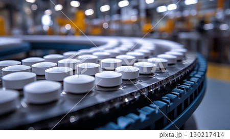 Pharmaceutical production line displaying precise medication manufacturing process Pharmaceutical production line displaying precise medication manufacturing process 130217414