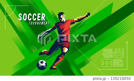 Modern vector illustration of a soccer player and ball with high energy motion lines 130218050