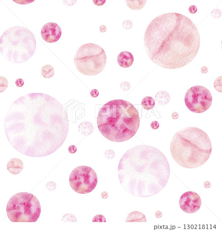 Seamless pattern with pink circles, hand-drawn in watercolor. 130218114