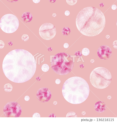 Seamless pattern with pink circles, hand-drawn in watercolor. 130218115