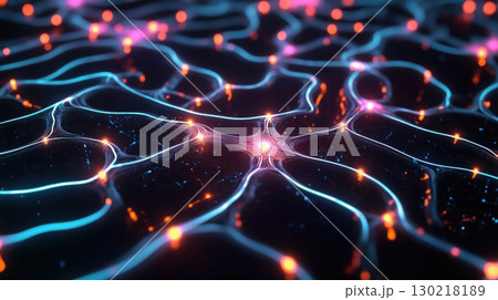 Futuristic Glowing Network Pattern with Neon Blue, Orange for Cyberpunk Y2K Aesthetic 130218189