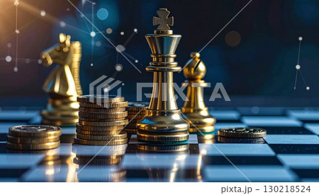 チェスのピースと現金のイメージ 130218524