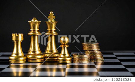チェスのピースと現金のイメージ 130218528