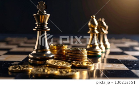チェスのピースと現金のイメージ 130218551