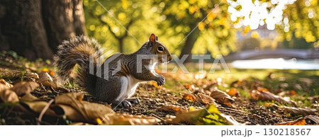 Happy red squirrel in park during summer 130218567