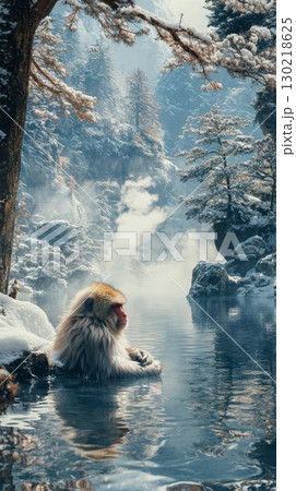 In the Snowy Hot Springs, Two Cute Monkeys are Relaxing and Enjoying Blissful Winter Moments in Nature In the Snowy Hot Springs, Two Cute Monkeys are Relaxing and Enjoying Blissful Winter Moments in Nature 130218625