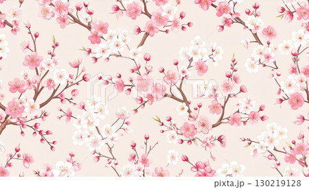 梅の花と七宝文様の華やか和柄背景 130219128