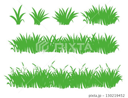 Green grass silhouettes, cartoon lines of plants and shrubs, natural, eco, bio, organic 130219452