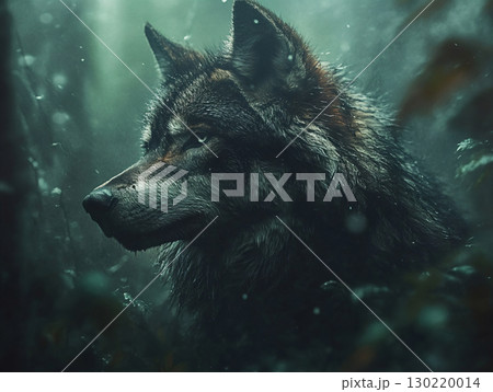 Black wolf with a darkness in the forest. AI Generated. Black wolf with a darkness in the forest. AI Generated. 130220014