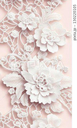 Floral pattern with white flowers and lace on peach background 130220105