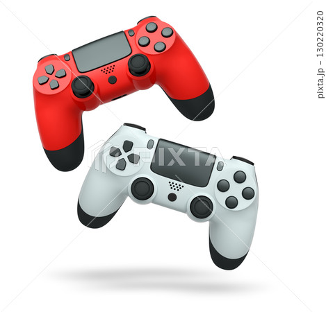 Wireless gaming controllers flying in air isolated on white background with clipping path, symbolizing gaming technology concept. Wireless gaming controllers flying in air isolated on white background with clipping path, symbolizing gaming technology concept. 130220320
