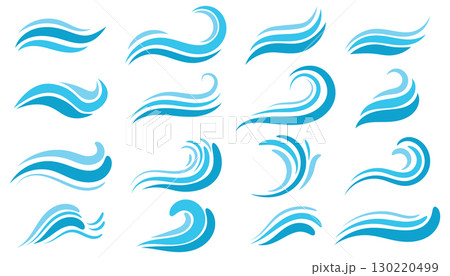 Set of water waves in flat cartoon style. 130220499