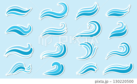 Collection of water wave stickers in flat cartoon style. 130220500