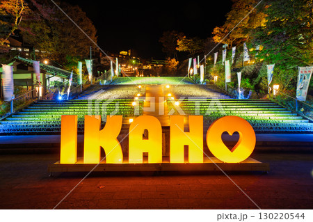 ライトアップされた夜の伊香保温泉 石段街入口　群馬県渋川市 130220544