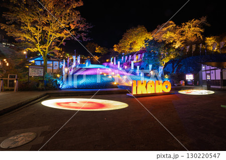 ライトアップされた夜の伊香保温泉 石段街入口　群馬県渋川市 130220547