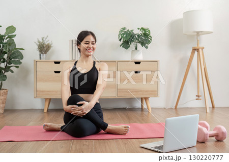 Home yoga practice for wellness, mindfulness, and fitness 130220777