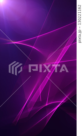 Futuristic abstract background with purple and pink glowing light ribbons intersecting over a dark surface, evoking motion and depth 130221162