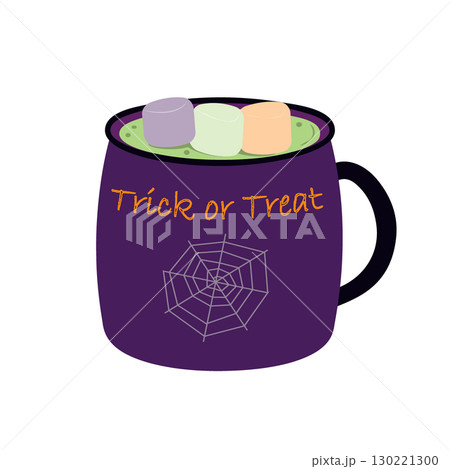 Halloween Cup with cobweb Trick or Treat Lettering and Witch potion and marshmallow Halloween design 130221300