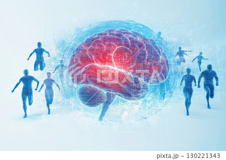 Running towards knowledge human connection with the brain digital realm abstract art futuristic environment dynamic perspective 130221343