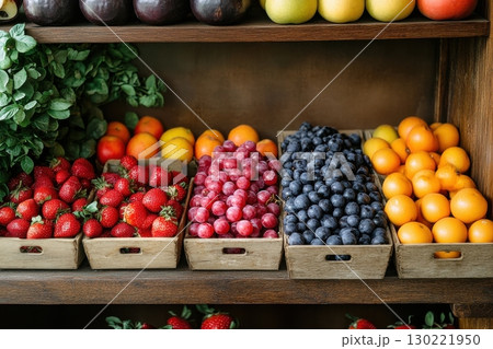 Fresh fruit display local market food photography rustic environment close-up view healthy eating concept 130221950
