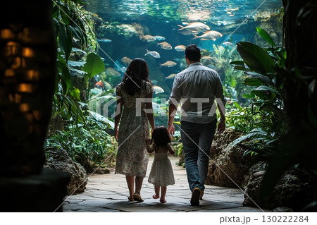 Family adventure in an aquarium enchanting underwater world nature exploration tranquil environment serene viewpoint 130222284