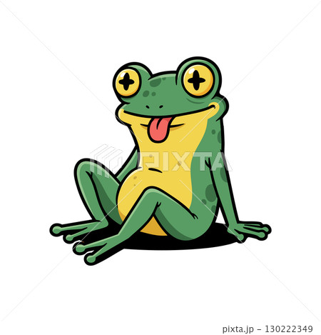 Cartoon green frog sitting with tongue out playful amphibian illustration vector Cartoon green frog sitting with tongue out playful amphibian illustration vector 130222349