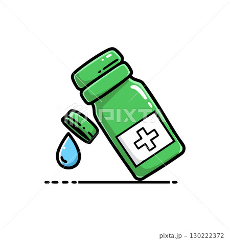 Green medical bottle with blue drop liquid healthcare illustration vector design 130222372