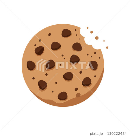 Chocolate Chip Cookie with Bite Vector Illustration of Sweet Snack Food Item Chocolate Chip Cookie with Bite Vector Illustration of Sweet Snack Food Item 130222484