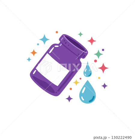 Purple medicine bottle with water droplets and colorful stars vector illustration 130222490