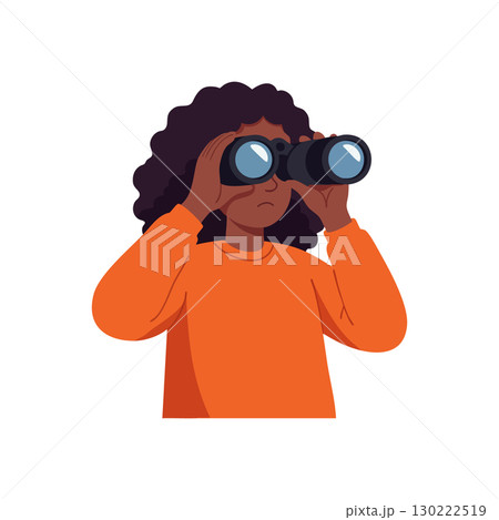 Person Looking Through Binoculars in Orange Sweater Vector Illustration 130222519