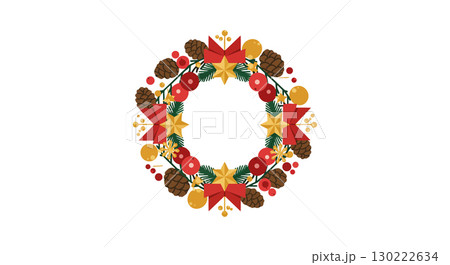 Christmas holiday wreath with pine cones red berries and golden stars vector illustration 130222634
