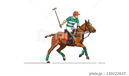 Polo player riding horse hitting ball with mallet in sport competition vector illustration 130222637