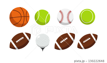Various sports balls collection including basketball, tennis, baseball, football, and golf vector illustration 130222648