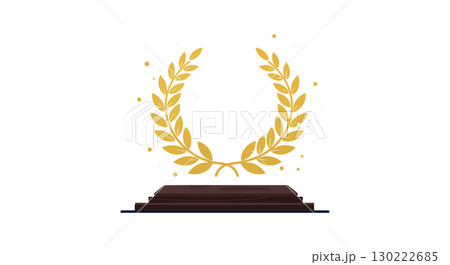 Golden laurel wreath trophy on brown podium award symbol vector illustration 130222685
