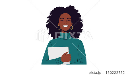 Smiling African American Woman Holding Book in Blue Sweater Vector Illustration Smiling African American Woman Holding Book in Blue Sweater Vector Illustration 130222732