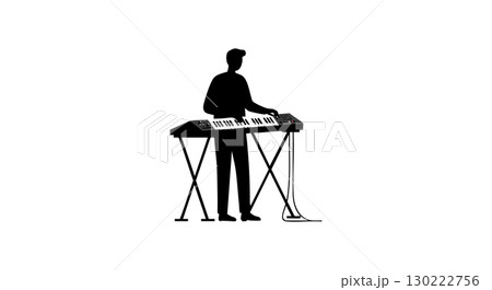 Male silhouette musician playing electronic keyboard standing vector illustration Male silhouette musician playing electronic keyboard standing vector illustration 130222756