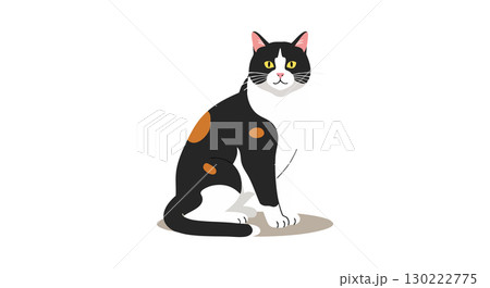 Calico cat sitting with attentive posture and distinct black white orange fur vector illustration Calico cat sitting with attentive posture and distinct black white orange fur vector illustration 130222775