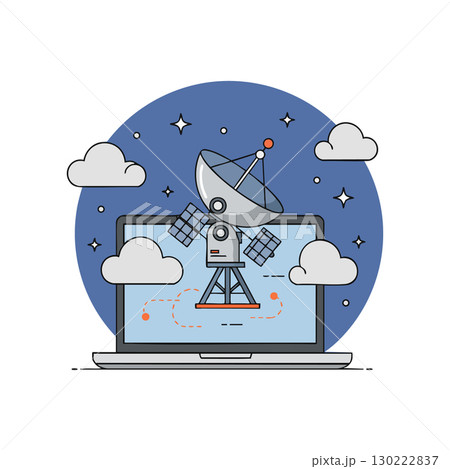 Satellite dish antenna on laptop screen technology communication vector illustration Satellite dish antenna on laptop screen technology communication vector illustration 130222837