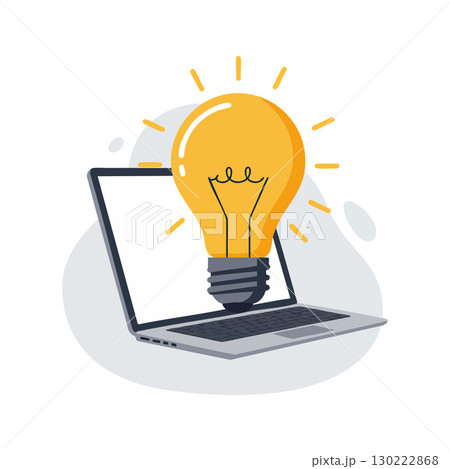 Laptop with glowing yellow light bulb symbolizing bright idea and innovation vector illustration Laptop with glowing yellow light bulb symbolizing bright idea and innovation vector illustration 130222868