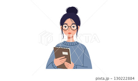 Young woman with glasses holding notebook vector illustration in casual sweater 130222884