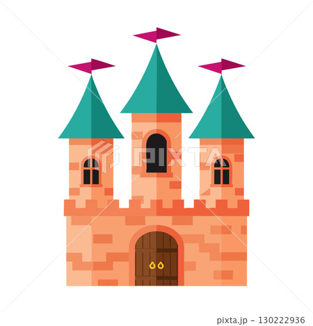 Castle with three towers and teal roofs vector illustration for fantasy and architecture design Castle with three towers and teal roofs vector illustration for fantasy and architecture design 130222936