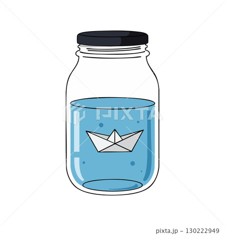 Paper Boat Floating in Water Inside Glass Jar Simple Vector Illustration Paper Boat Floating in Water Inside Glass Jar Simple Vector Illustration 130222949
